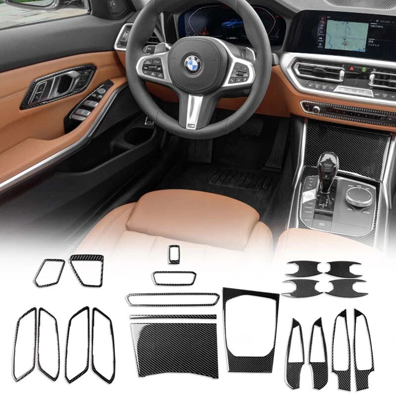 27PC Soft Carbon Fiber Full Interior Console Kit Cover Trim For BMW 3 Series G20