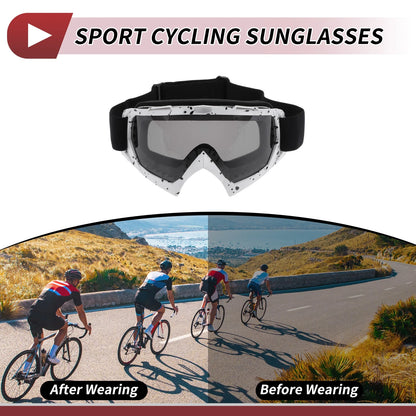 Set Motorcycle Riding Goggles Grey Lens White Black Frame PC Cycling Sunglasses