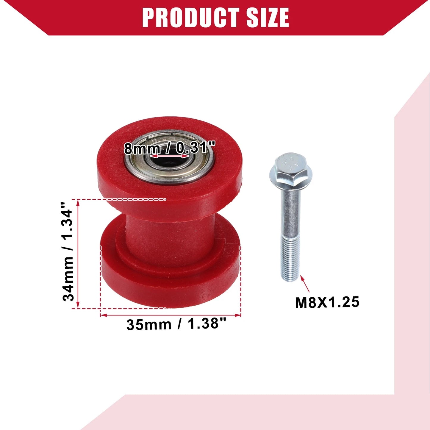 8mm Chain Roller Pulley Tensioner for Motorcycle Mini Bike ATV 125cc Red
