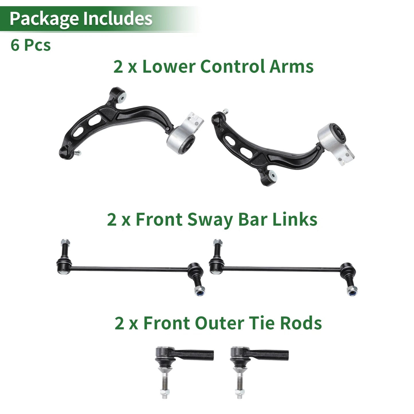6pcs Front Suspension Kit Control Arm Tie Rod End Sway Bar Link for Ford Flex (2009-2019)