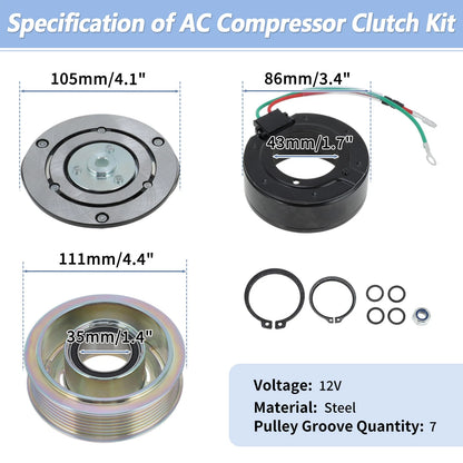AC Compressor Clutch Kit for Honda Civic CR-V, Acura ILX RDX (2012-2023)