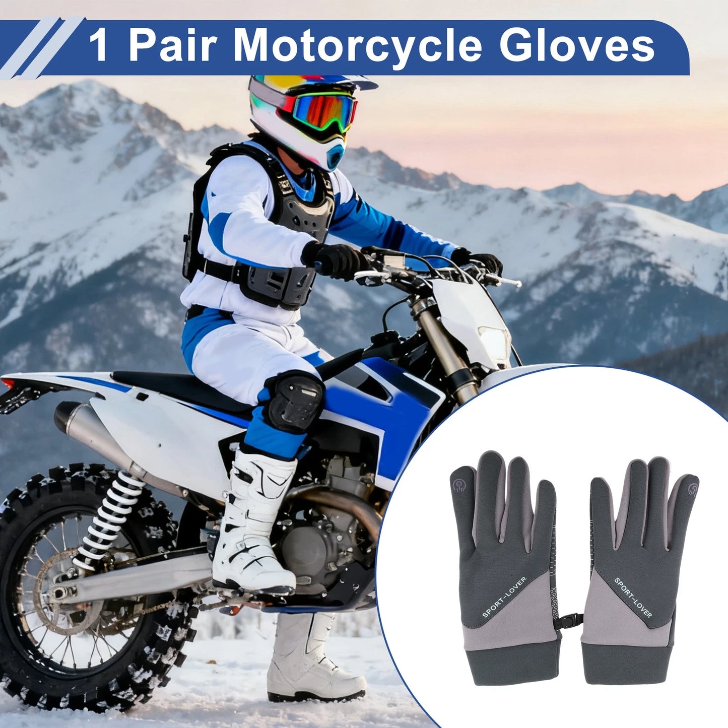 Gloves Full Finger Outdoor Fleece Men Cycling Gloves for Mountain Biking Gray