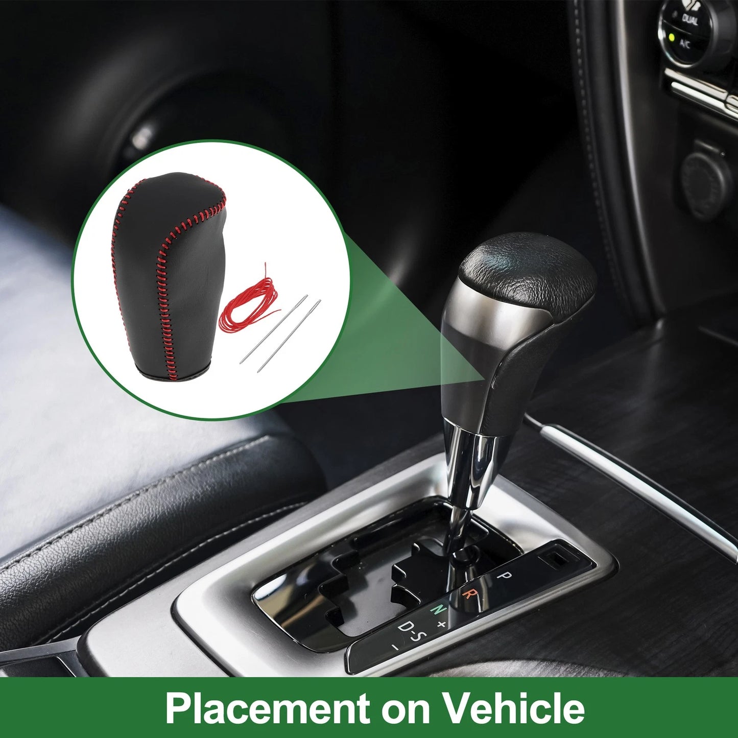 Car Gear Shift Knob Cover 1 Pc for Volvo S80 (2007-2012) Black Red Faux Leather
