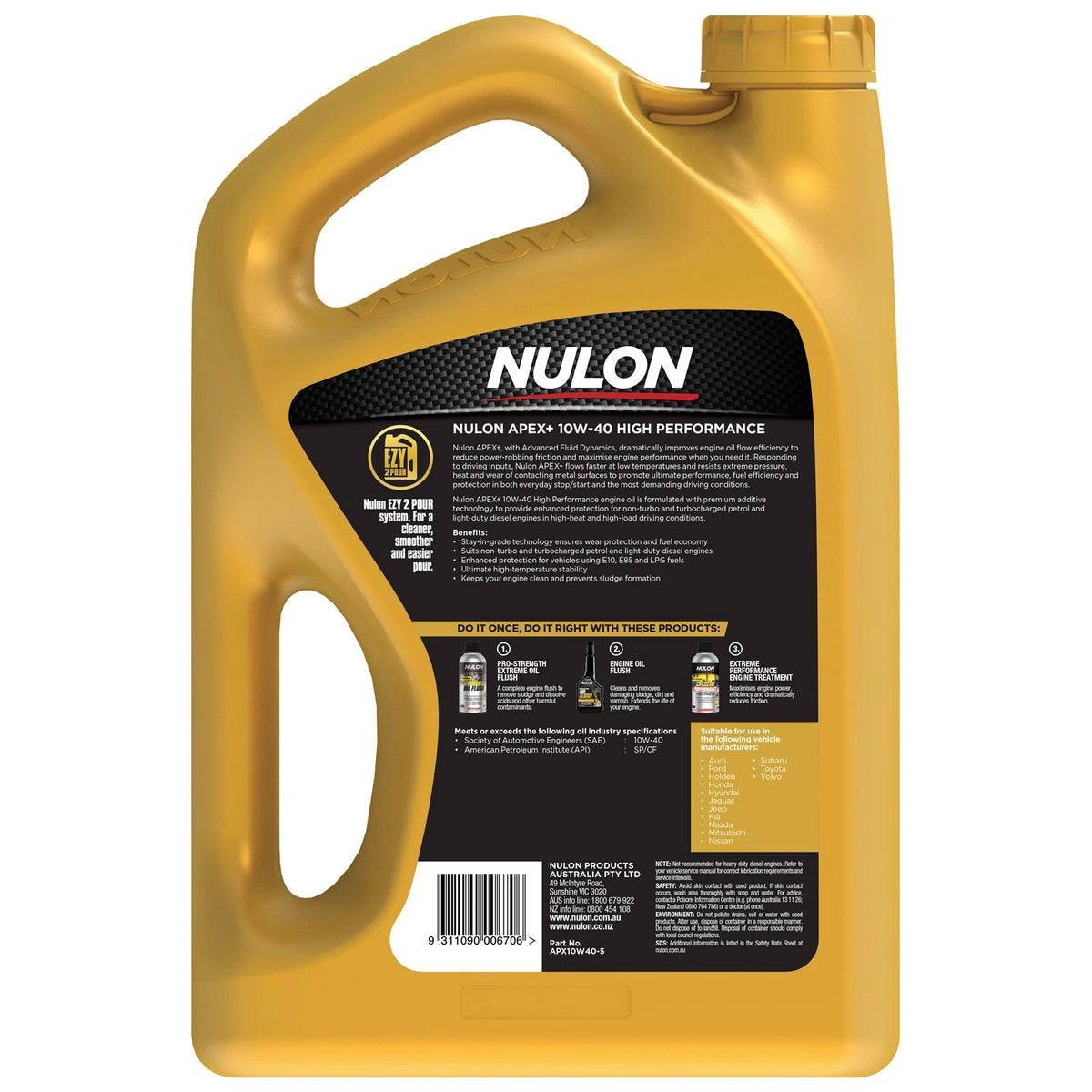 5L Nulon Apex+ 10w-40 Long Life Performance Engine Oil for Vehicle