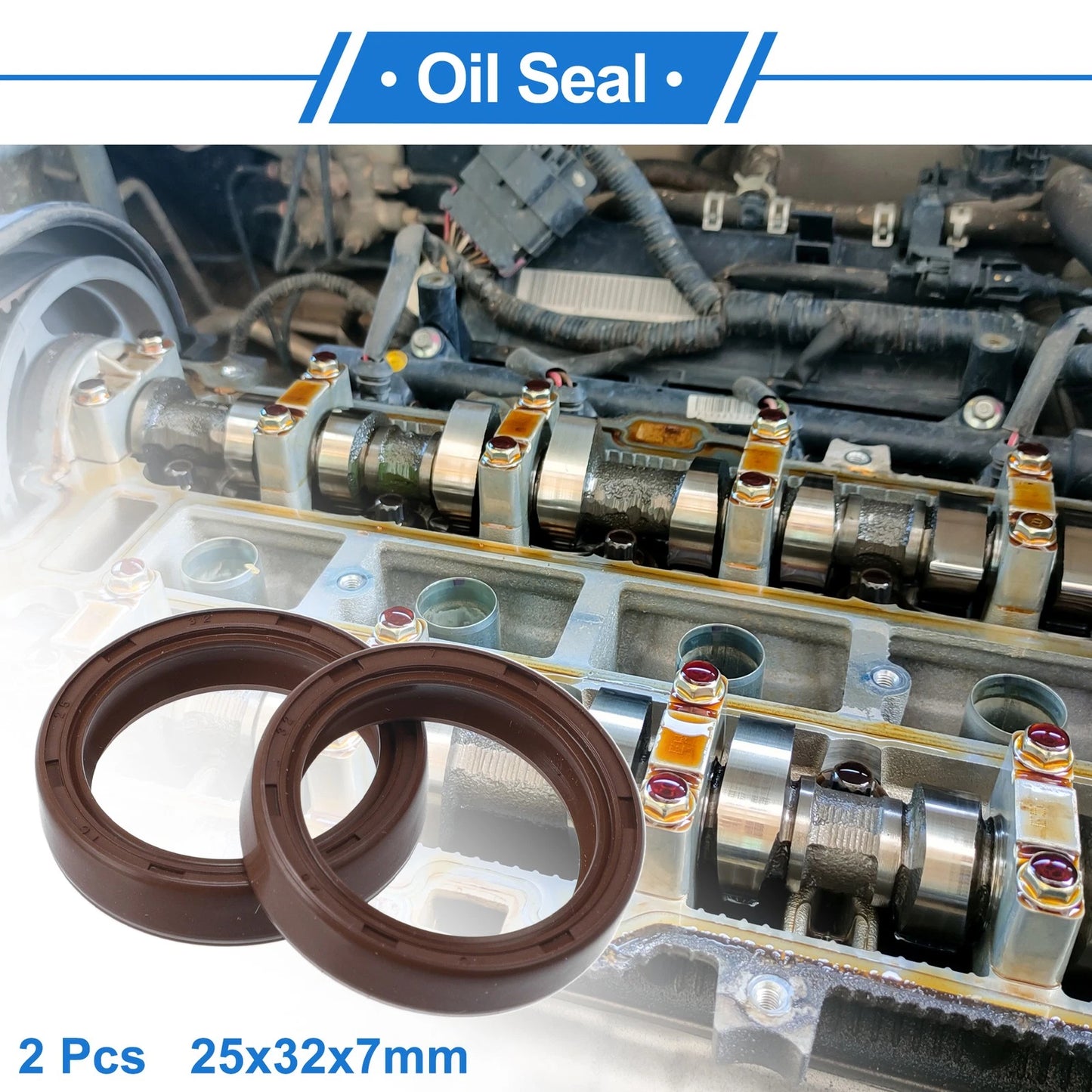Oil Seal Seal Ring Rotary Shaft Seal FKM Rubber 25x32x7mm Brown 2 Pcs