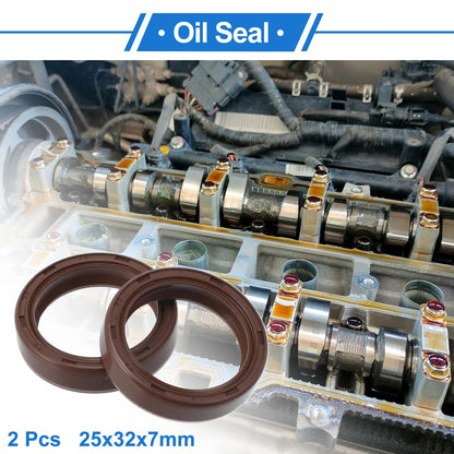 Oil Seal Seal Ring Rotary Shaft Seal FKM Rubber 25x32x7mm Brown 2 Pcs