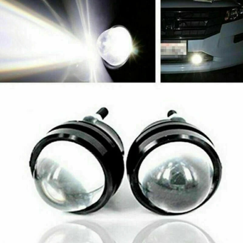 2 x LED White Fish Eye Car DRL 15W Projector Lens Fog Lamps Daytime Running Light
