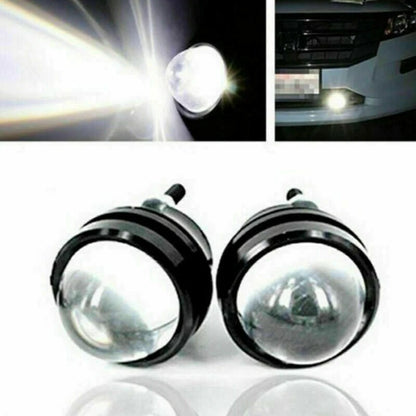 2 x LED White Fish Eye Car DRL 15W Projector Lens Fog Lamps Daytime Running Light