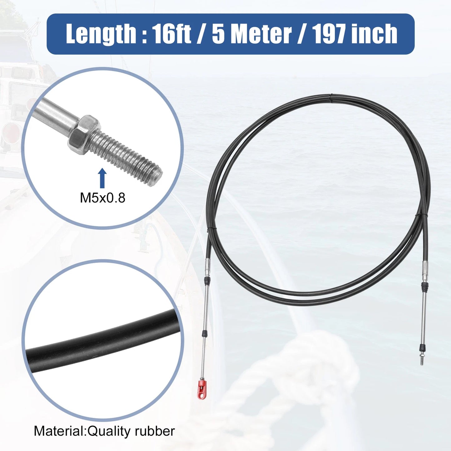 2 x 16ft 197 Inch Marine Throttle Shift Control Box Cable with Clevis Black