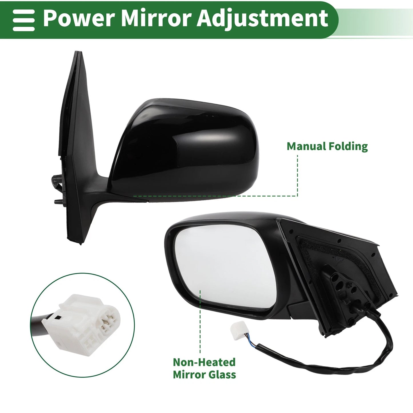 Left Side Door Mirror for Toyota RAV4 Manual Folding Gloss Black (2019-2023)