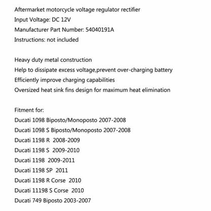 Voltage Regulator Rectifier for Ducati 1098 Biposto/Monoposto (2007-2008)