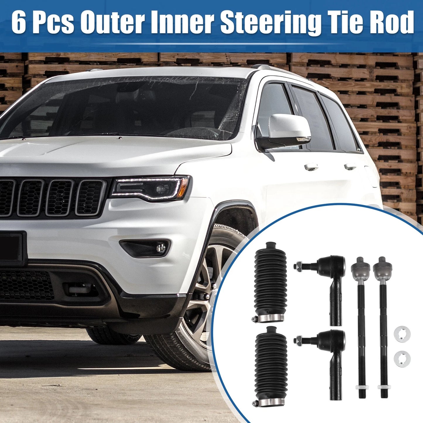 6 x Car Front Inner Outer Tie Rod Ends & Rack Boots for Jeep Commander (2006-2010)
