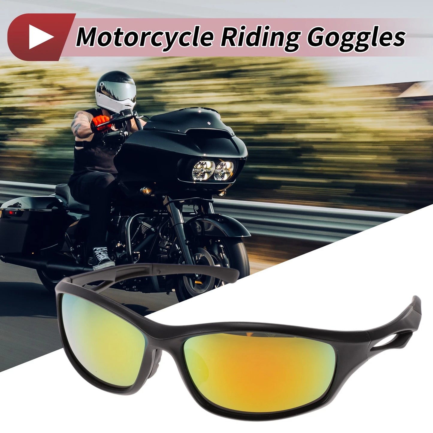 1 x Goggles Motorcycle Riding Red Lens Black Frame PC Cycling Sunglasses