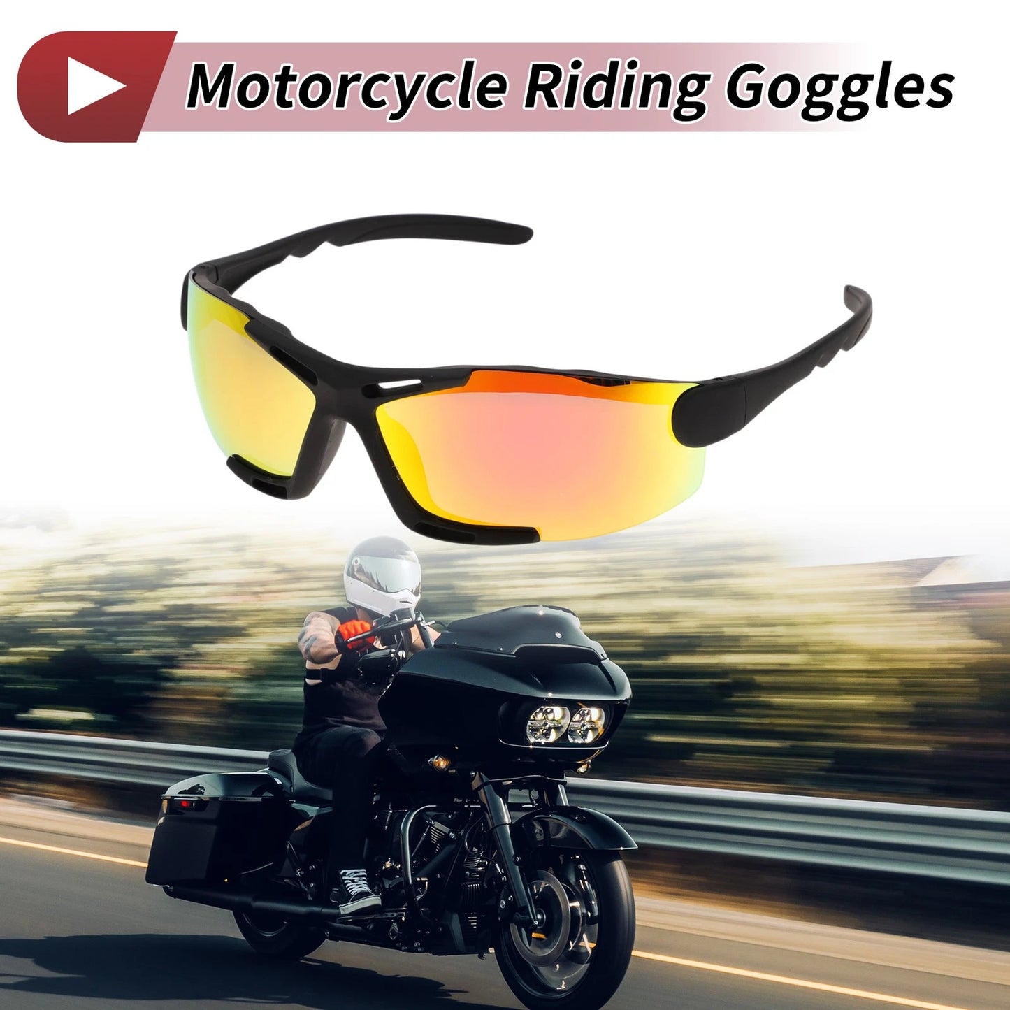Motorcycle Riding Goggles Red Lens Black Frame Shades Glasses for Men and Women