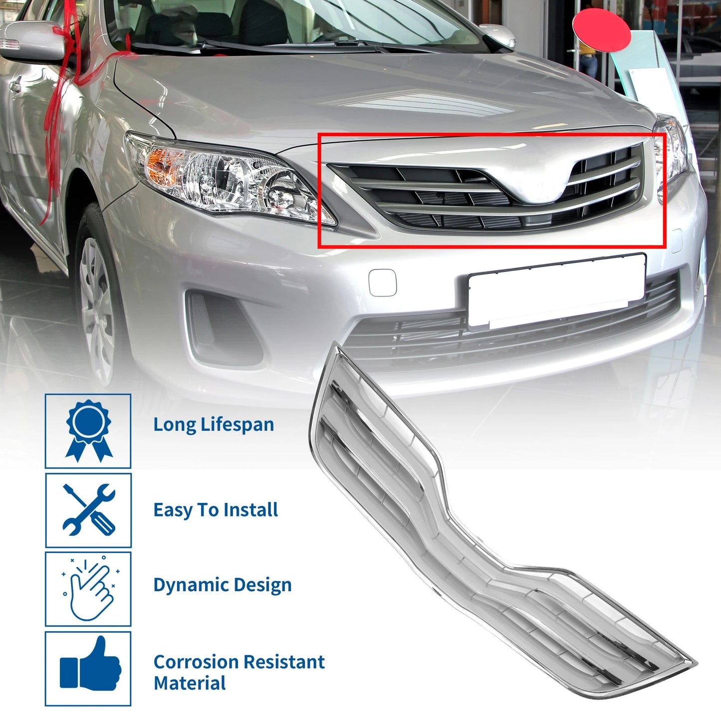 Front Bonnet Bumper Grille for Toyota Camry (2010) - Chrome Silver Tone
