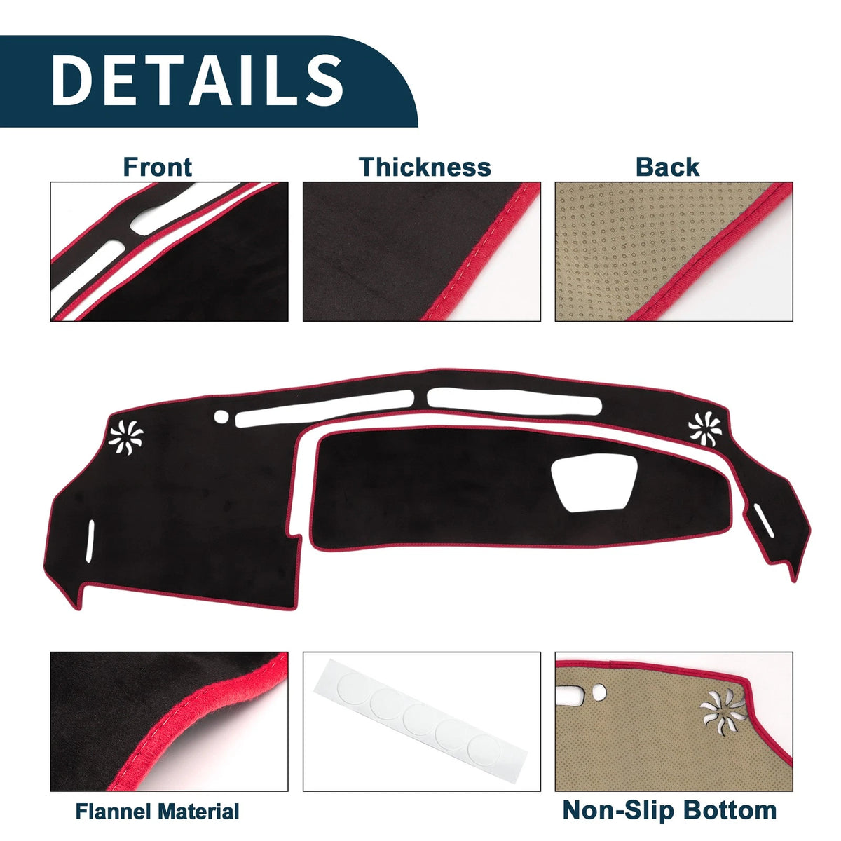 Dashboard Cover Mat for Suzuki WagonR MH35S/55S Sun Protector Black Red (2012-2022)
