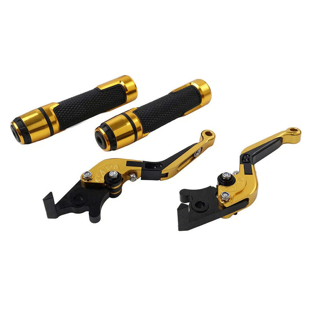 Gold Extendable Brake Clutch Levers & Handlebar Grips for Suzuki GSX-S750 (2017-2023)