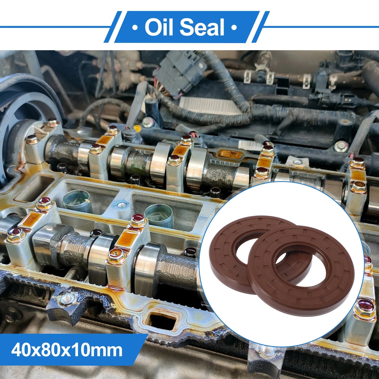Oil Seal 40x80x10mm Seal Ring Rotary Shaft FKM Brown 2 Pcs