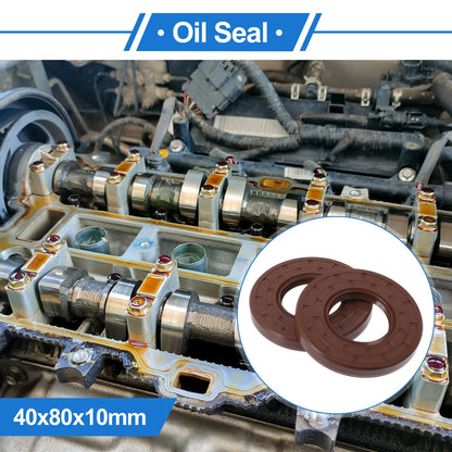 Oil Seal 40x80x10mm Seal Ring Rotary Shaft FKM Brown 2 Pcs