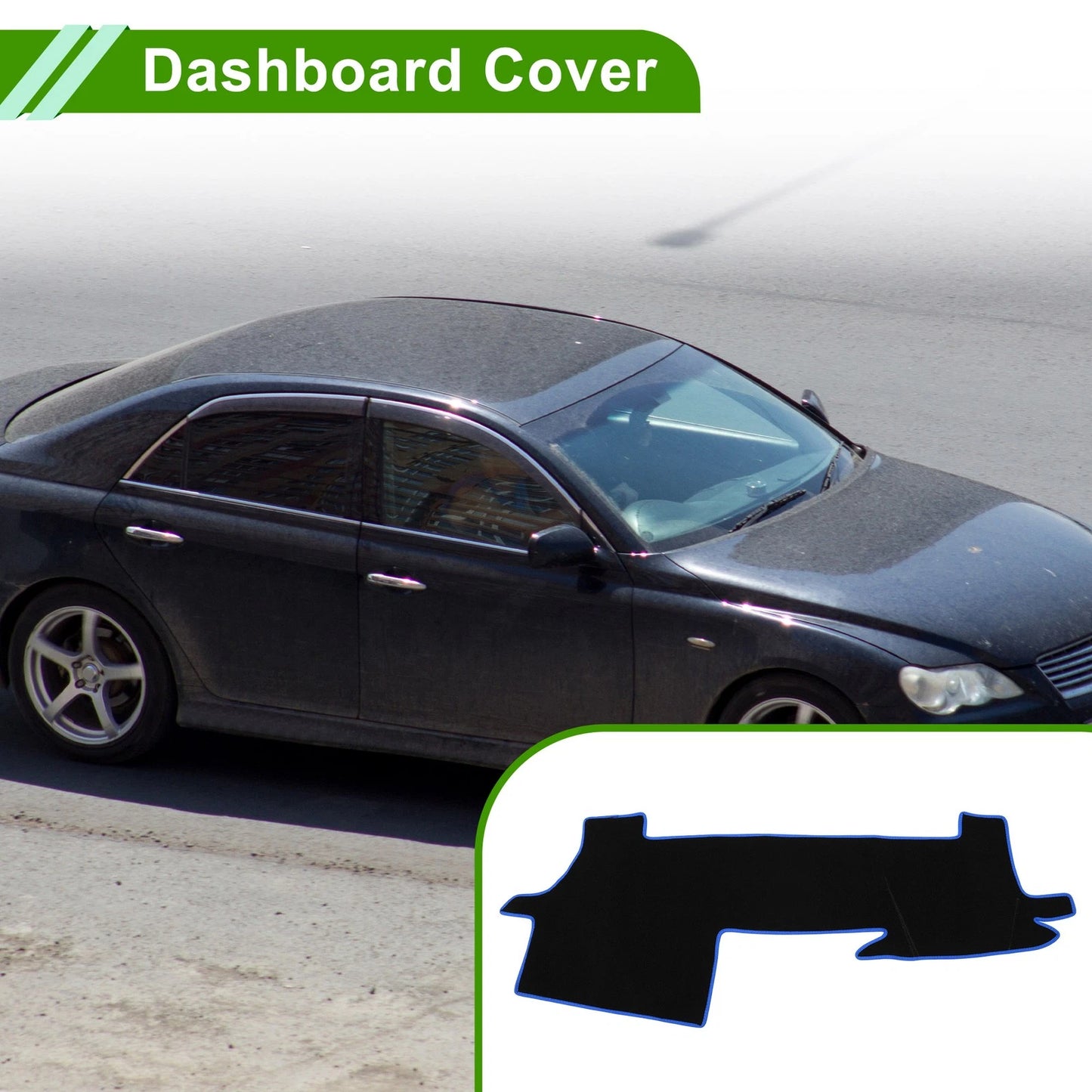Dashboard Cover Black Blue Polyester Non-Slip for Toyota Mark X 130 series (2009–2019)
