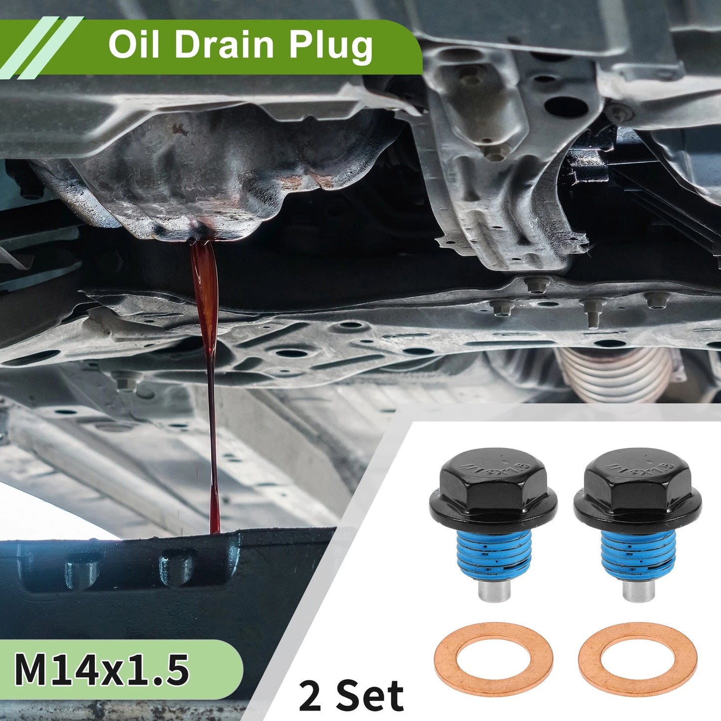 2 x M14x1.5 Copper Oil Drain Plug W/Gasket for Car & Motorcycle Black Blue