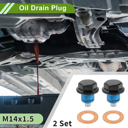 2 x M14x1.5 Copper Oil Drain Plug W/Gasket for Car & Motorcycle Black Blue
