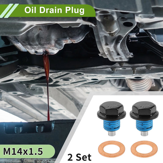 2 x M14x1.5 Copper Oil Drain Plug W/Gasket for Car & Motorcycle Black Blue