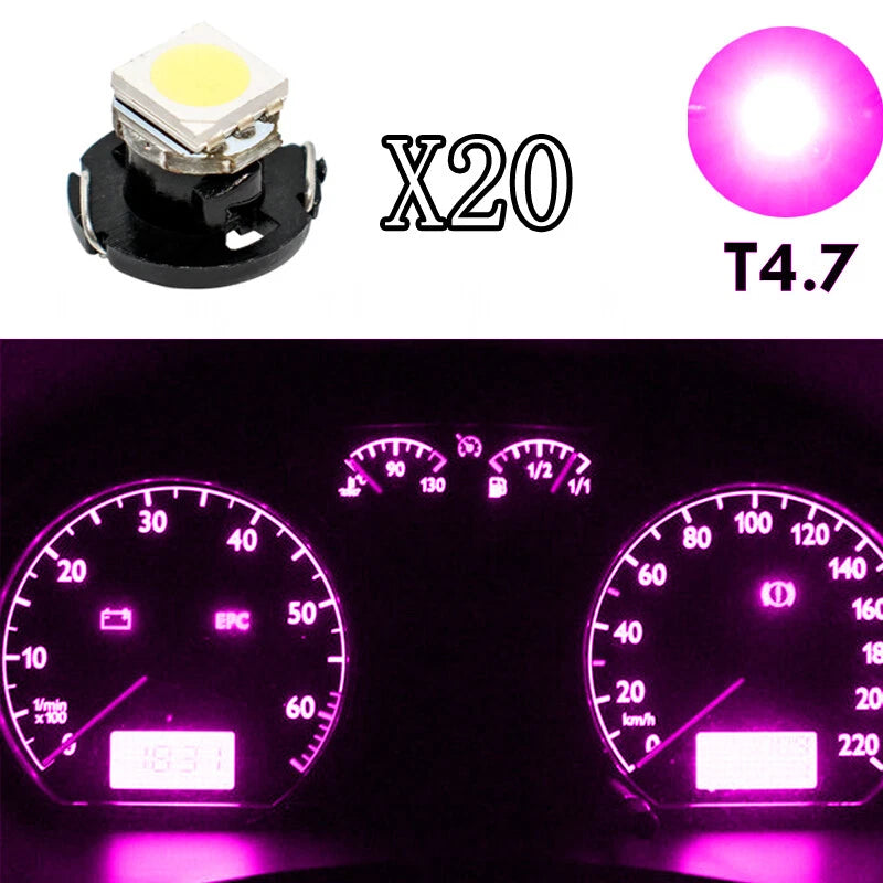 20 x Pink T5/T4.7 Neo Wedge LED Dashboard Light Bulbs