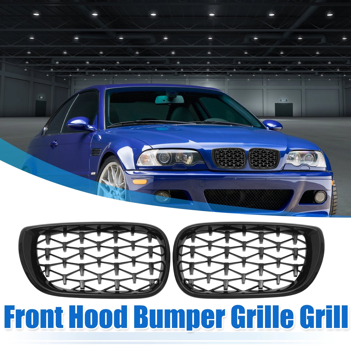 Front Hood Bumper Grille for BMW 3 Series (2002-2005) - Gloss Black Finish