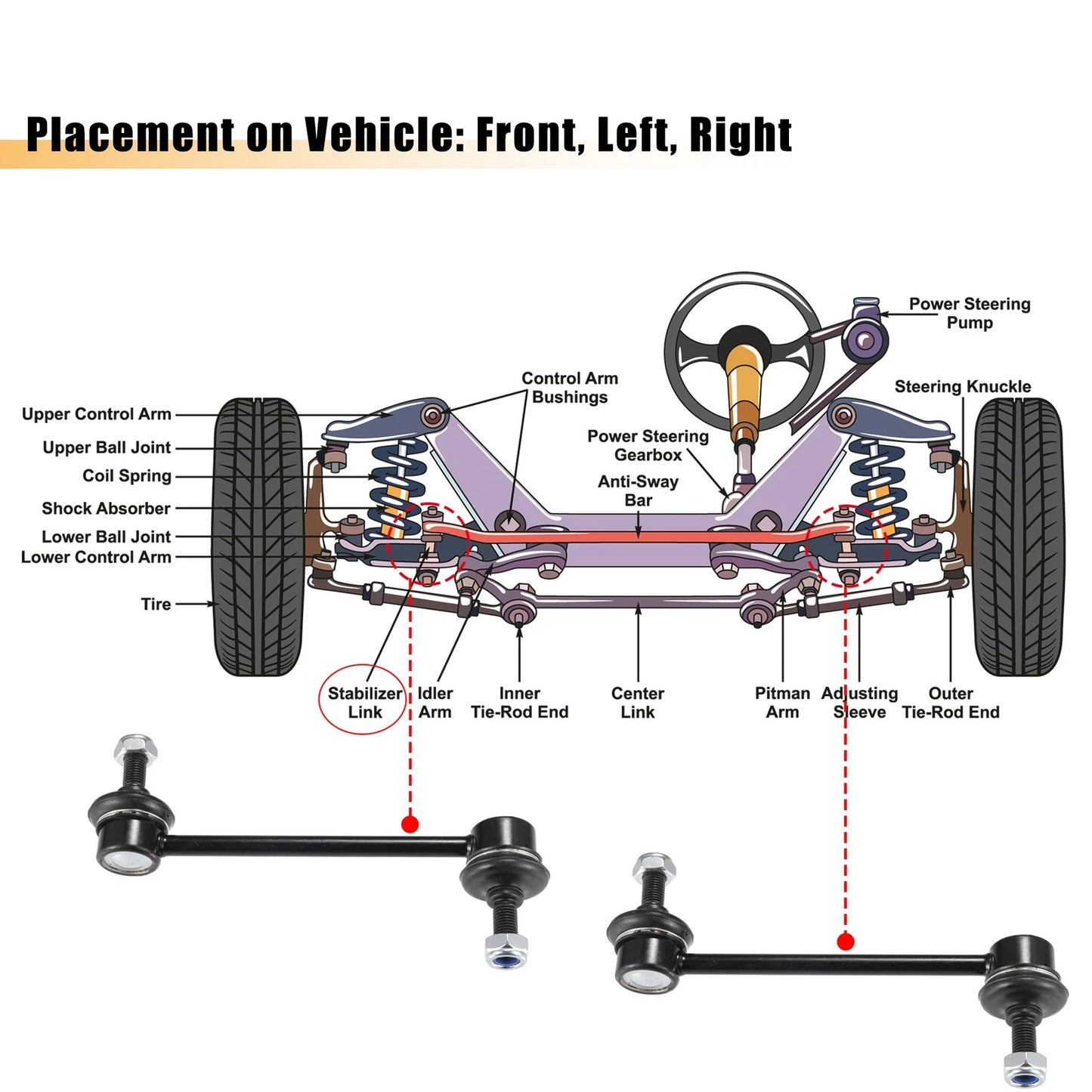2 x Front Stabilizer Sway Bar End Links for Ford Fusion (2011-2012)