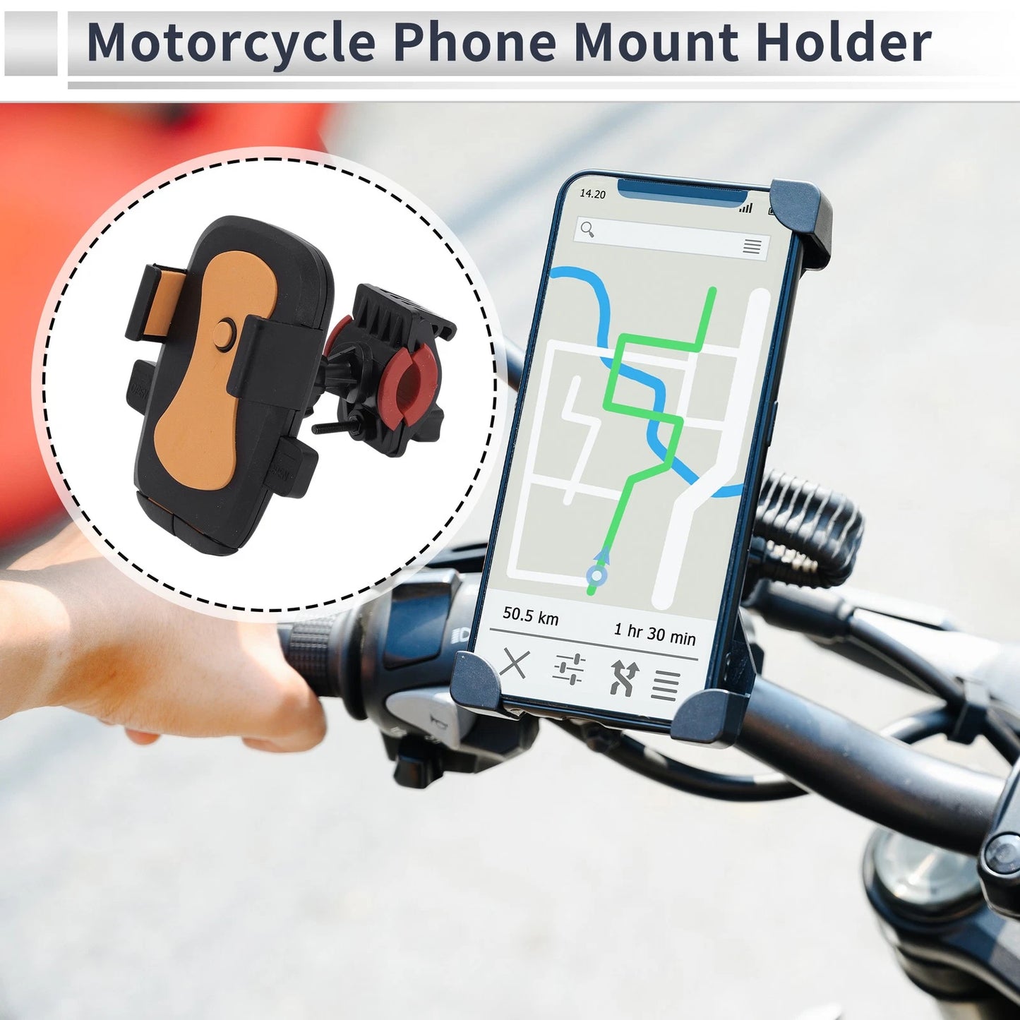 Phone Mount Holder 4.7-7.2 for Motorcycle Handlebar Mount Black Orange