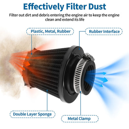 Motorcycle Air Filter Universal 35 mm Plastic Metal Rubber Black