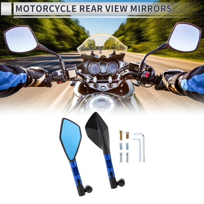 Rear View Mirrors Black Blue Aluminum Alloy 1 set for M8/M10