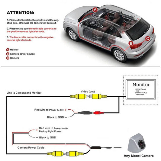 1pc Rear View Backup Camera for Car - Night Vision Waterproof