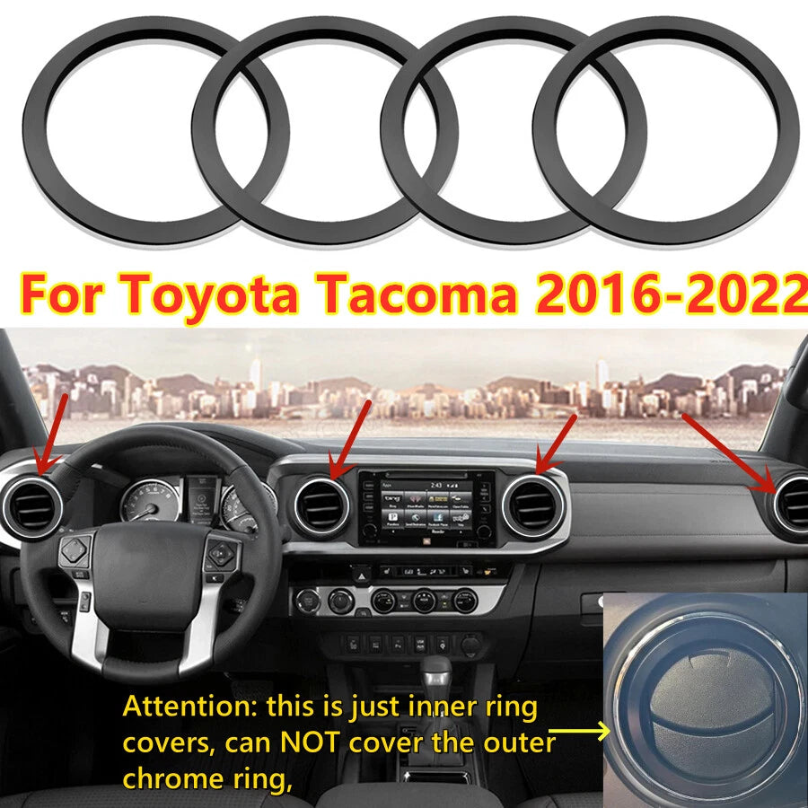 4Pcs A/C Vent Ring Inner Black Trim Ring Covers for Toyota Tacoma (2016–2022)