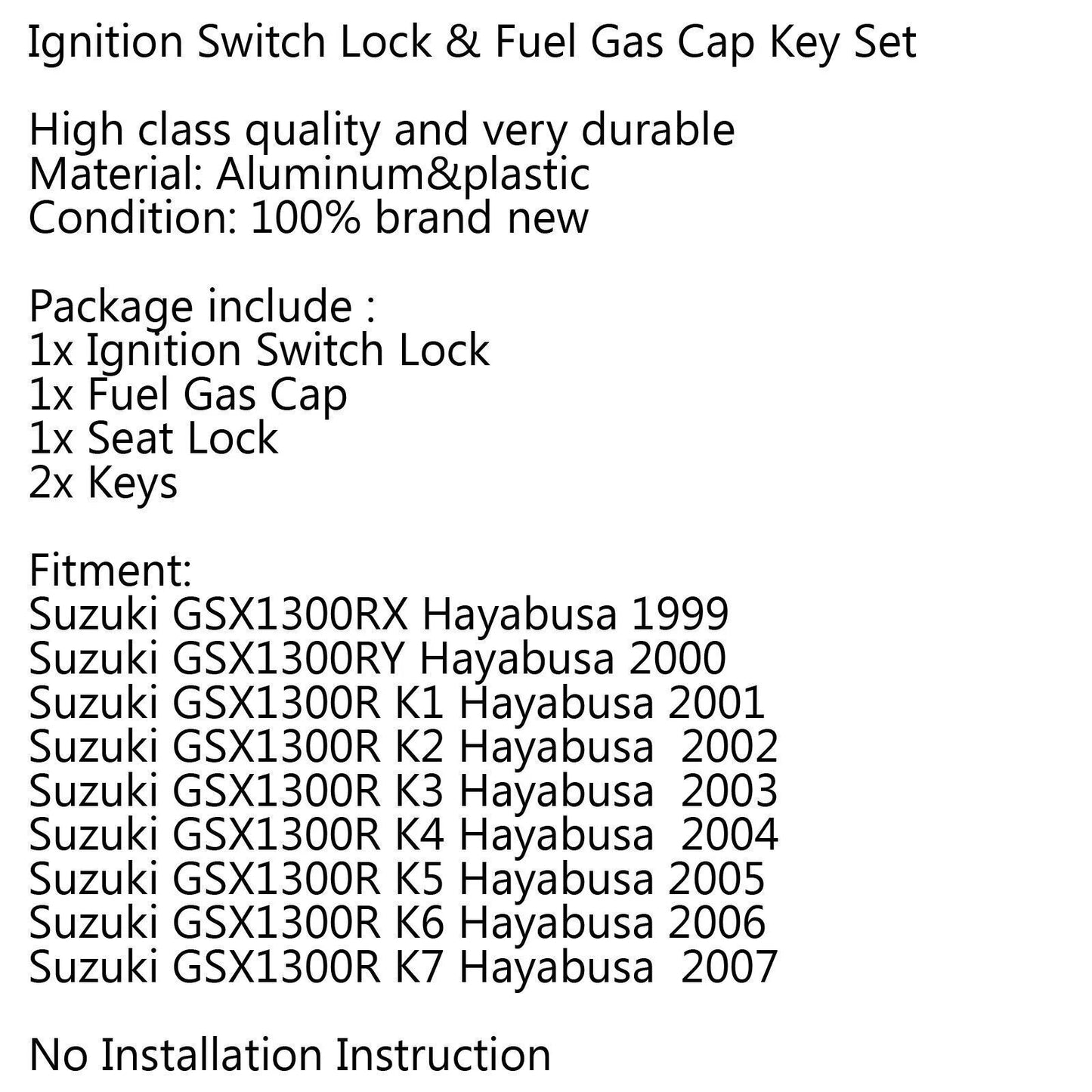 Ignition Lock & Fuel Gas Cap Key Set for Suzuki GSX1300RX Hayabusa (1999)
