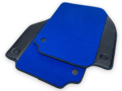 Blue Floor Mats for Ferrari 488 Pista Spider with Carbon Fiber (2019-2023)