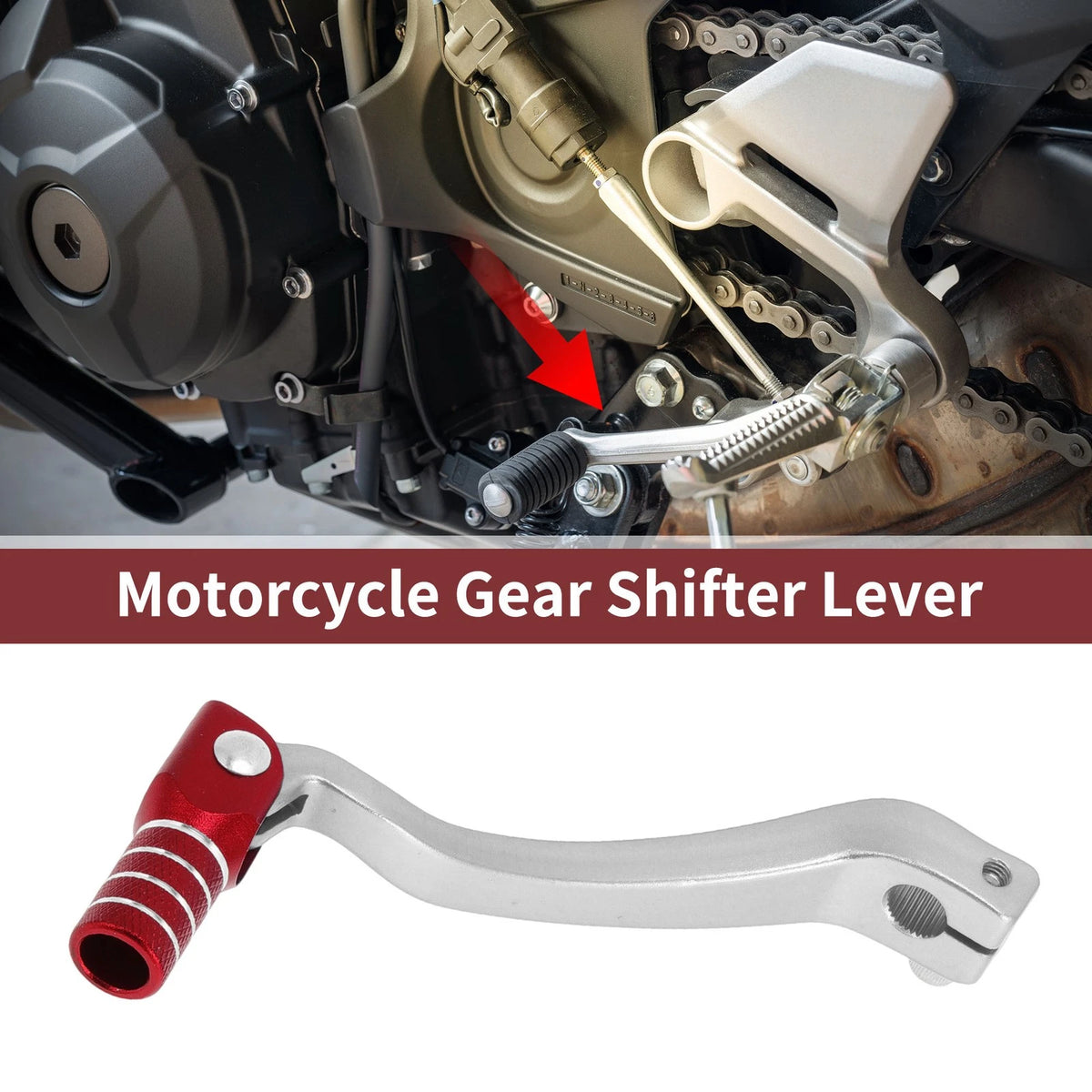 Folding Motorcycle Gear Shifter Lever Silver Tone Red for Kayo T6