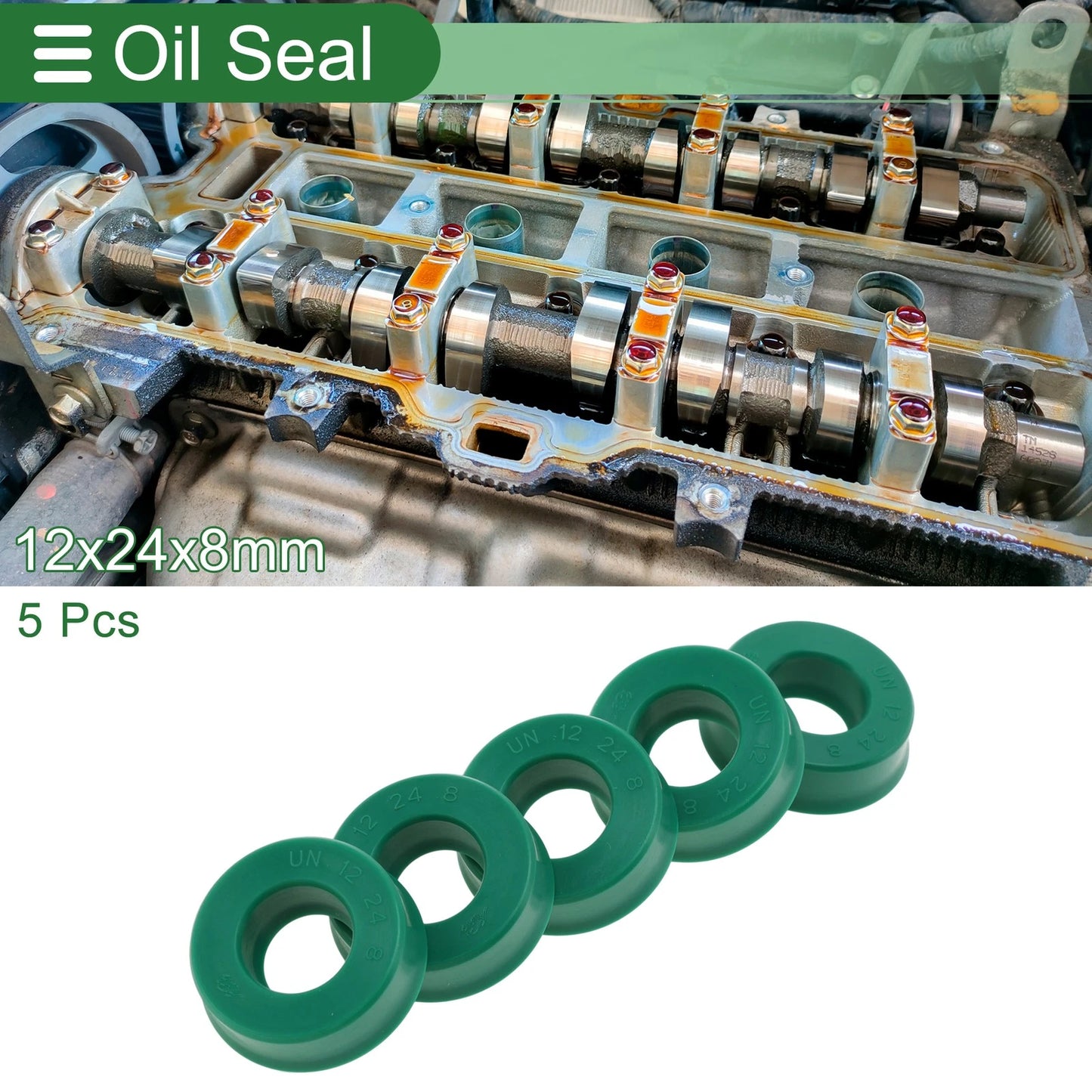Oil Seal 12x24x8mm TPU Seal Ring Rotary Shaft High Pressure Green for Make Model