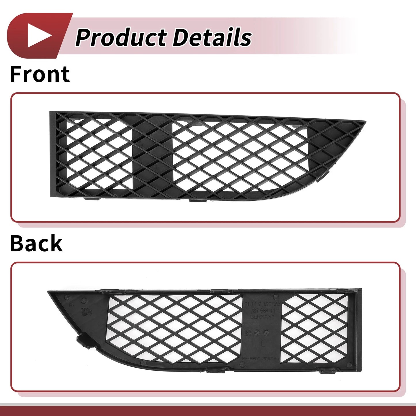 Front Left Fog Light Grill for BMW 750Li (2006-2008) - 1 x Black