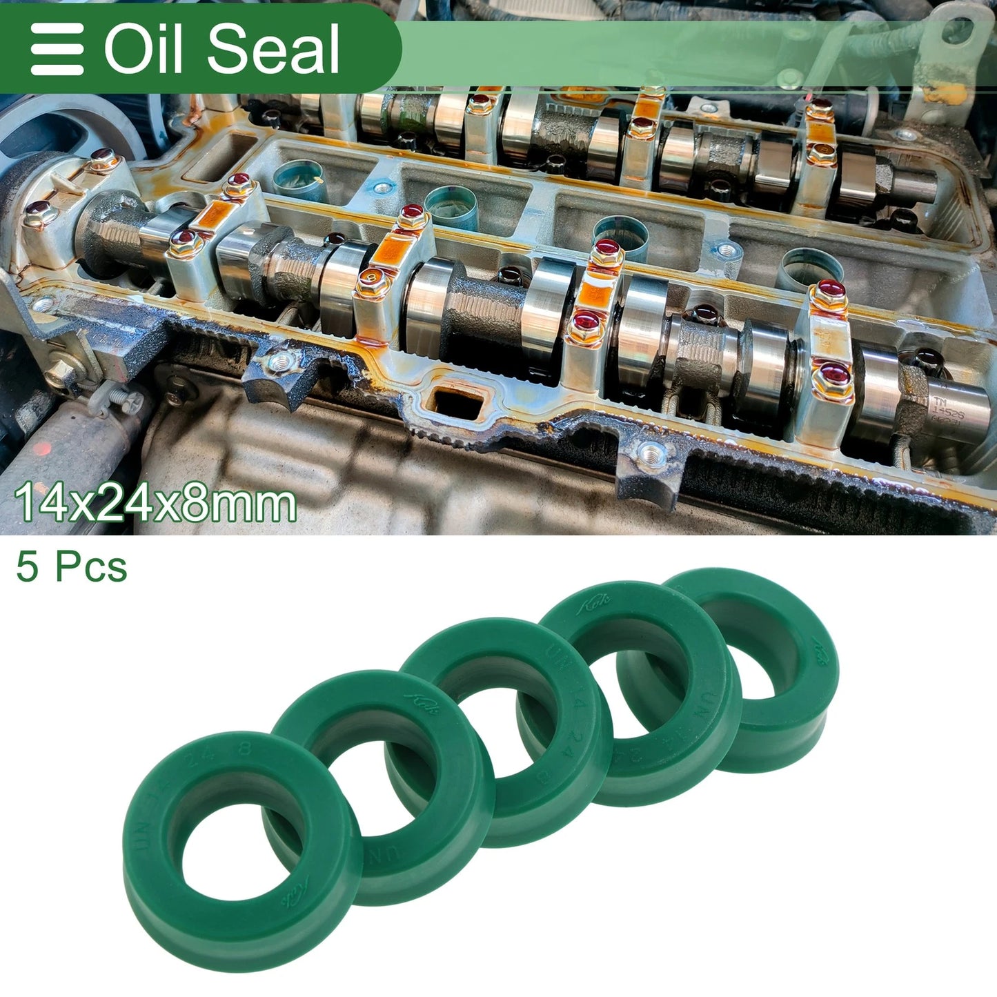 Oil Seal / 14x24x8mm / Rotary Shaft Seal TPU Green 5 Pcs for MakeModel