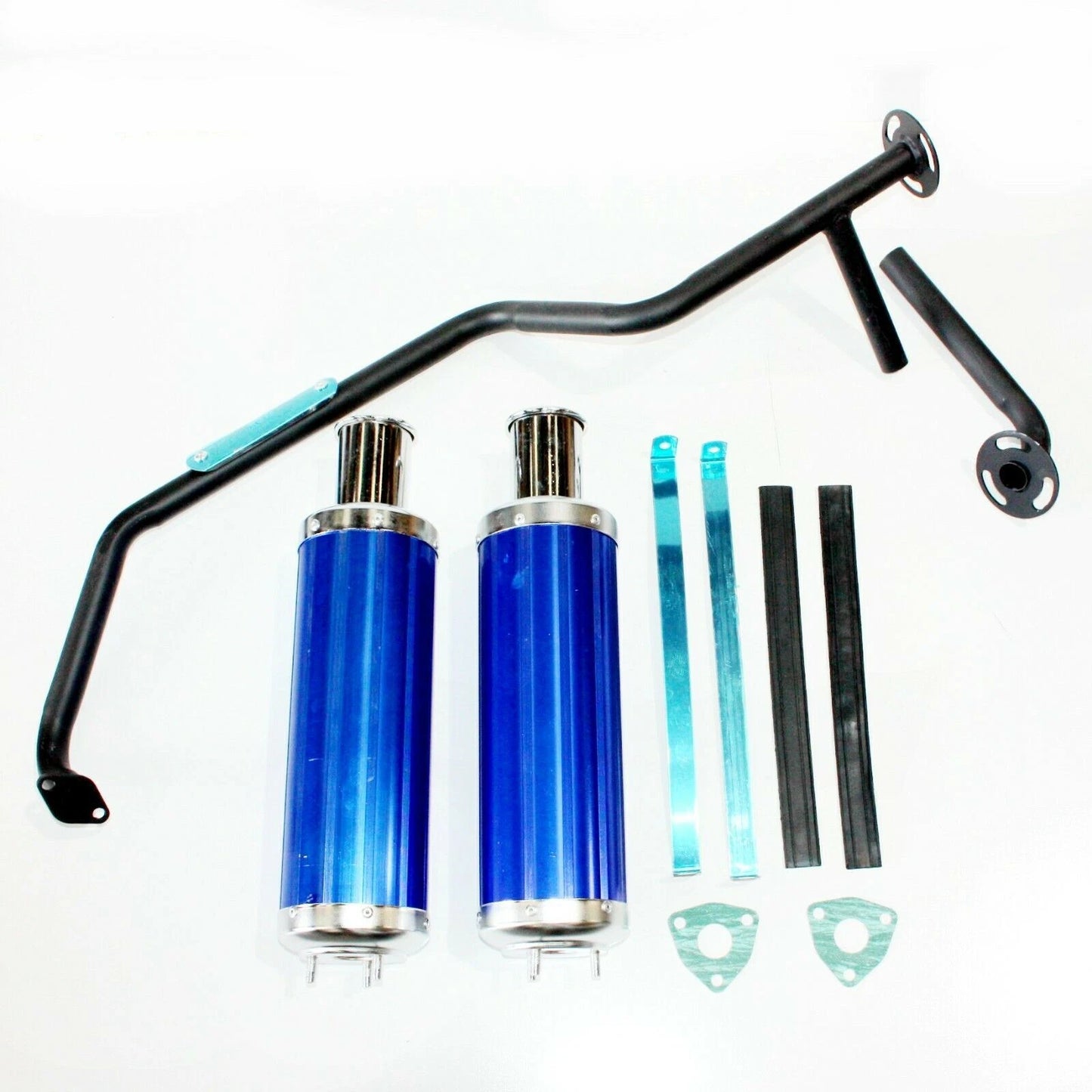 Blue Alloy Twin Exhaust Pipe Mufflers for GY6 150cc Bull ATV