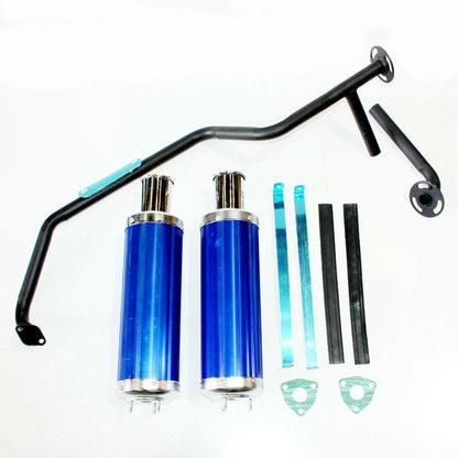 Blue Alloy Twin Exhaust Pipe Mufflers for GY6 150cc Bull ATV