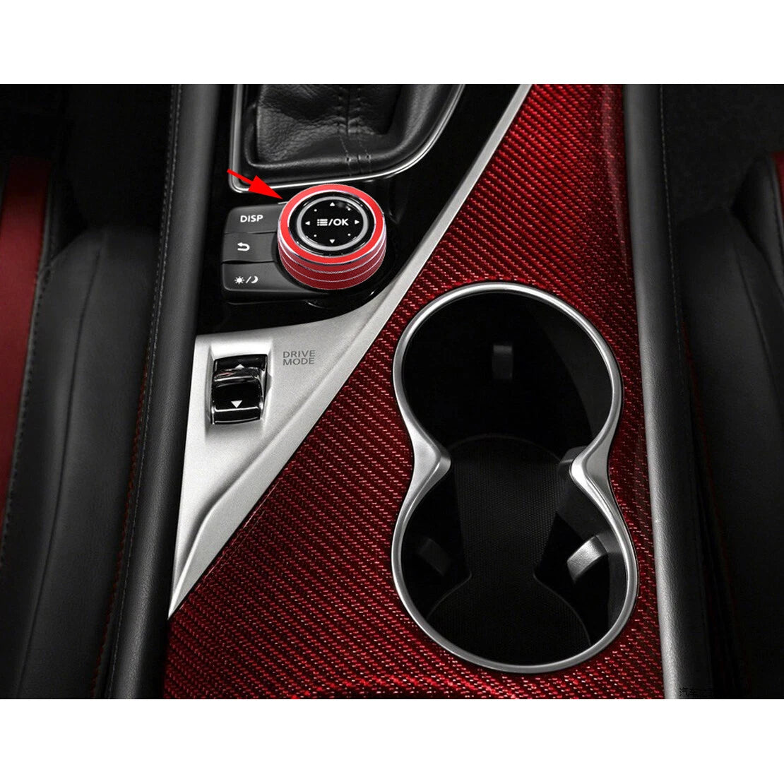 Red Multimedia Knob Cover Trim for Infiniti Q50 (2014-2019)