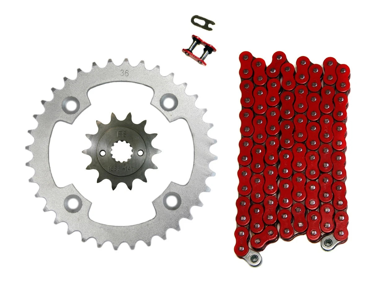 Red 520x96 O-Ring Chain & 14/36 Sprockets for LT-R450 Quadracer (2009–2013)