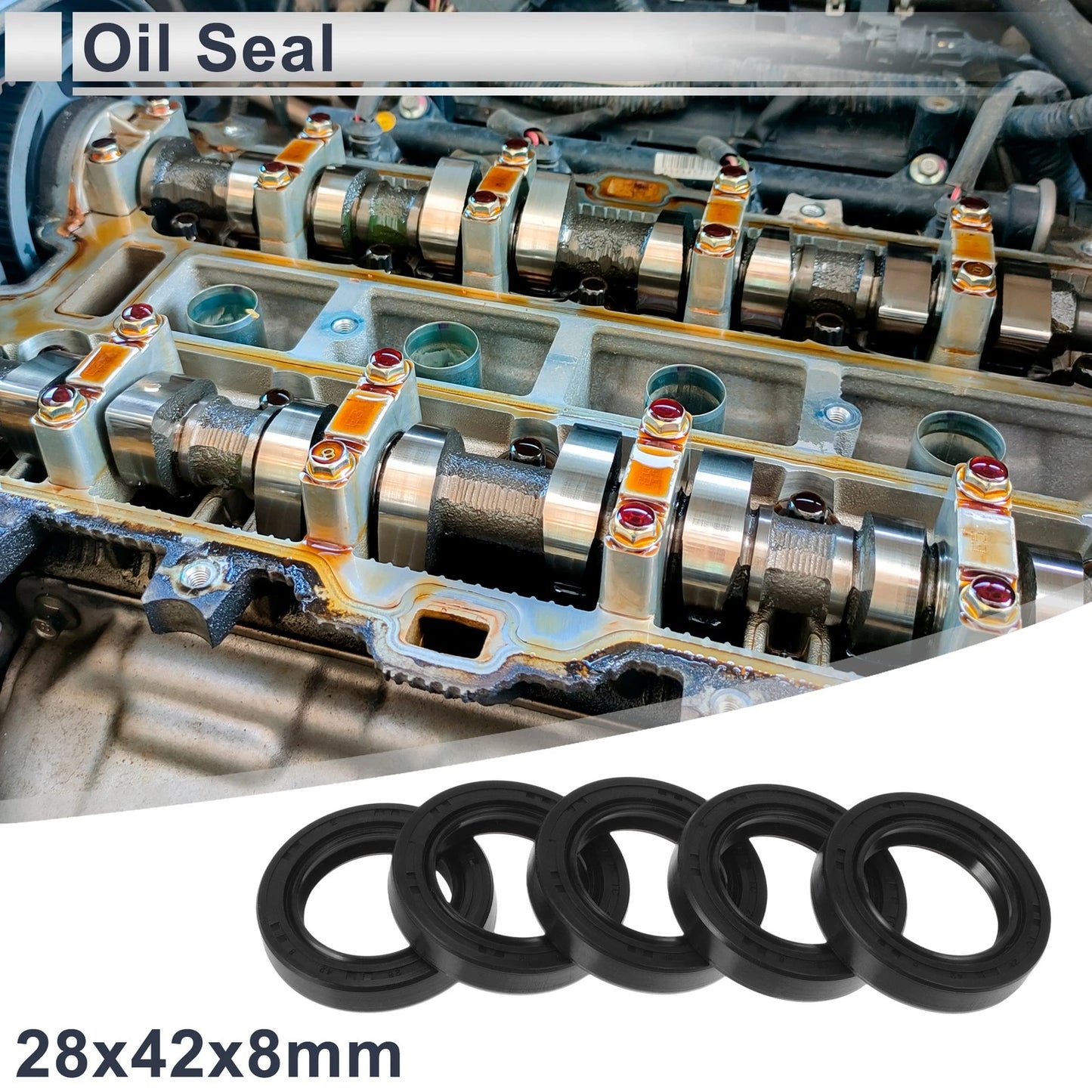 Oil Seal 28x42x8mm Nitrile Rubber Rotary Shaft Seal Black 5 Pcs