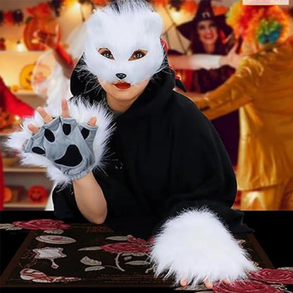 Plush Fox Mask for Halloween Costume Party, White