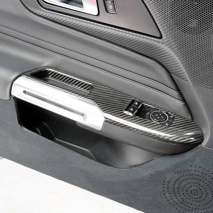 Dry Carbon Fiber Window Lift Switch Panel Cover Trim for Ford Mustang 2024
