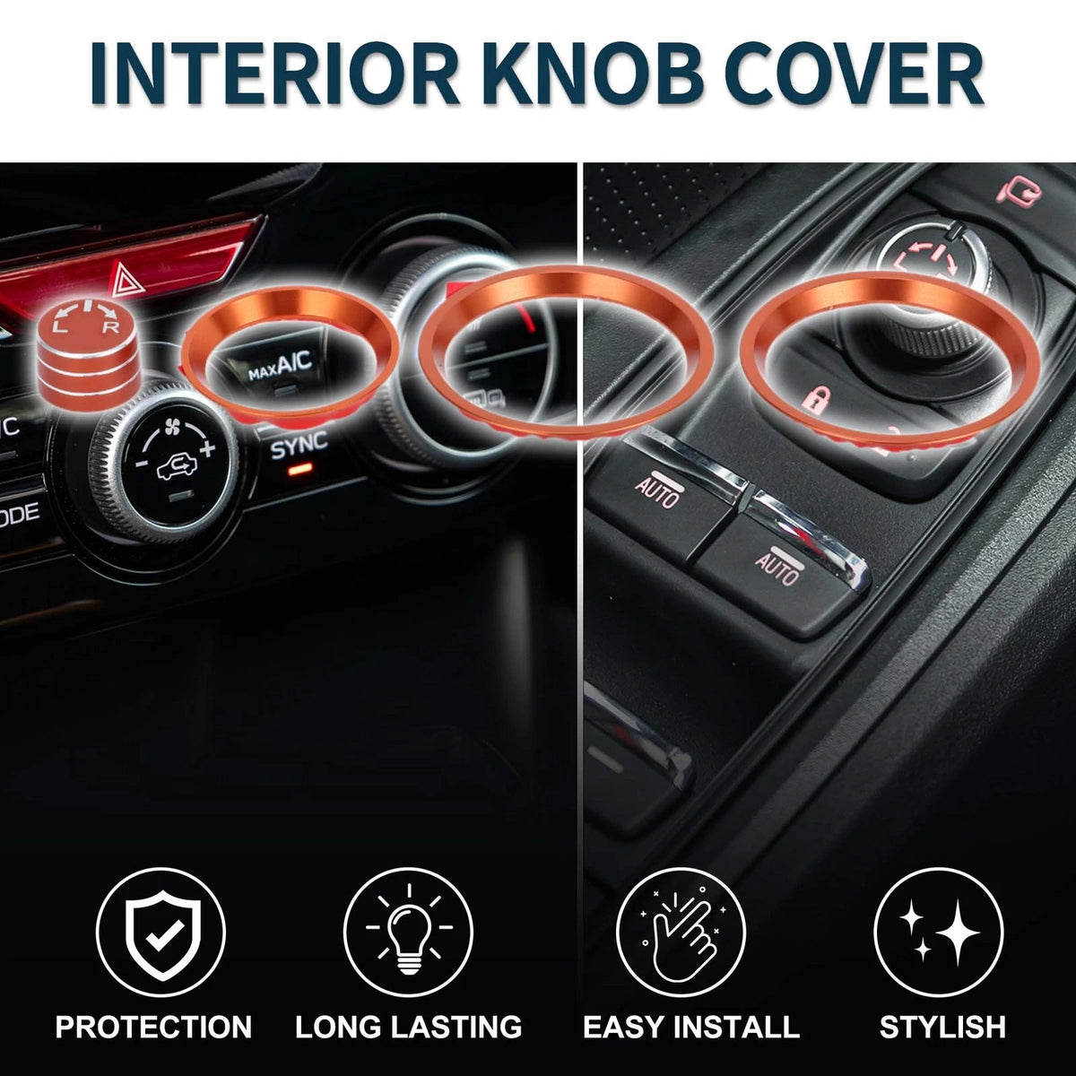 4 x Orange AC Climate Heater Mirror Knob Covers for Subaru Forester (2019-2024)