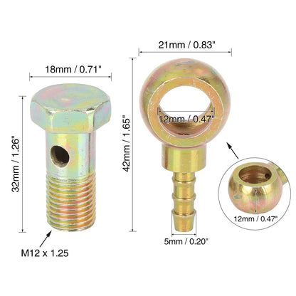 12mm Banjo Hose Barb Bolt Fittings Banjo Bolt Washer Kit for Motorcycle Car